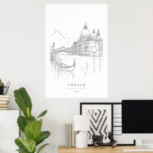 Impressão de Arte de Linha Mínima de Veneza   Pare