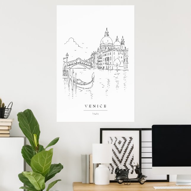Impressão de Arte de Linha Mínima de Veneza | Pare (Escritório em casa)