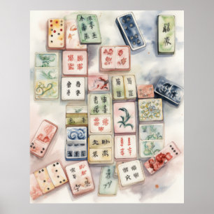 Impressão de Arte de Mahjong em Aquarela