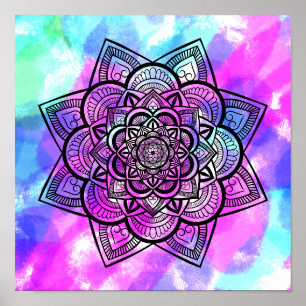 Impressão de Arte de Mandala Geométrica Multicol