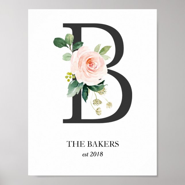 Impressão de arte de monograma, letra B, casamento (Frente)