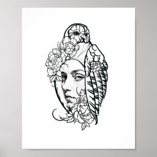Impressão de Arte de Mulher e Papagaio por Storey