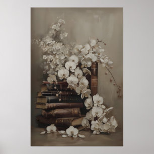 Impressão de Arte de Orquídea Vintage e Livros Ant