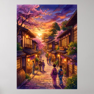 Impressão de arte de paisagem de rua do Japão com