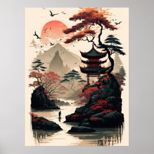 Impressão de Arte de Paisagem Japonesa – Templo Ze