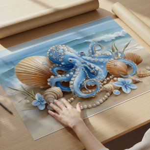Impressão de Arte de Parede Costeira de Polvo Azul