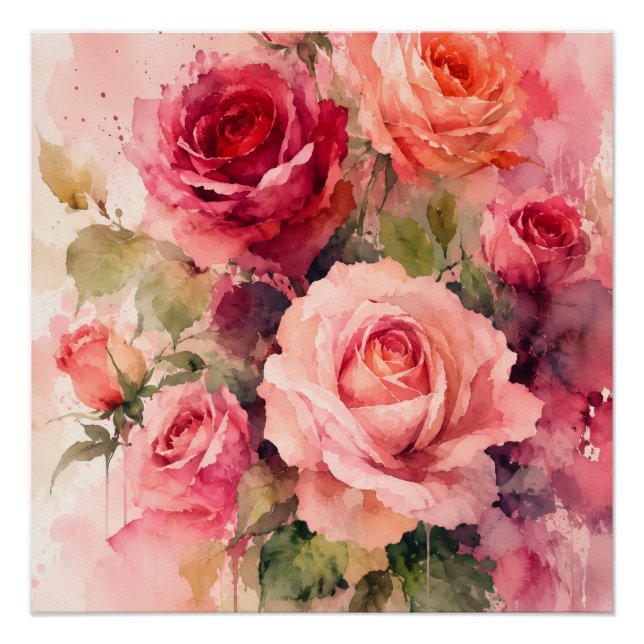 Impressão de Arte de Parede de Buquê de Rosa em Aq (Frente)