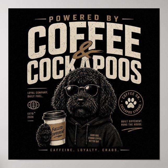 Impressão de Arte de Parede de Café e Cockapoos (Frente)
