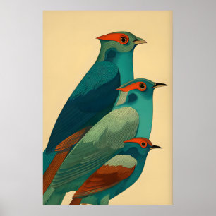 Impressão de Arte de Parede de Pássaro Trio Estili