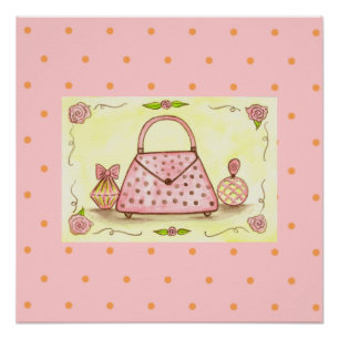 Impressão de Arte de Parede de Perfume Bolsa Rosa