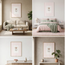 Impressão de Arte de Parede Listrada Rosa com Rosa