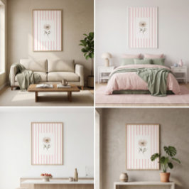 Impressão de Arte de Parede Listrada Rosa com Rosa