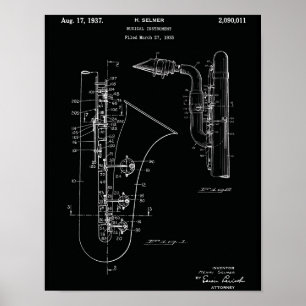 Impressão de Arte de Patente de Saxofone Vintage