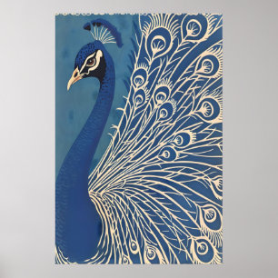 Impressão de Arte de Pavão Azul Parede de Pena Min