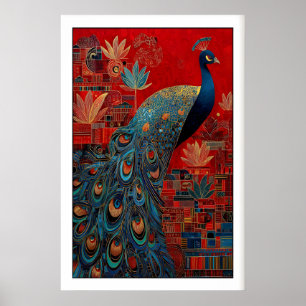 Impressão de Arte de Pavão Indiano, Desenho de Pás