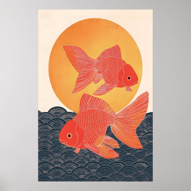 Impressão de Arte de Peixe Dourado Japonês, Peixe  (Frente)