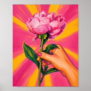 Impressão de Arte de Peônia Rosa em Arte Pop