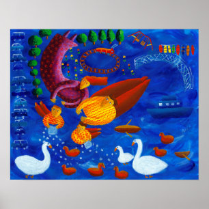 Impressão de Arte de Pintura Acrílica Alimentando