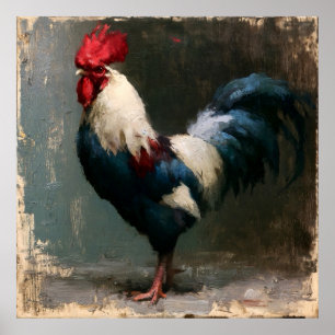 Impressão de Arte de Pintura de Galo em Estilo Vin