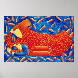 Impressão de Arte de Pintura de Mãe e Filho com Pe