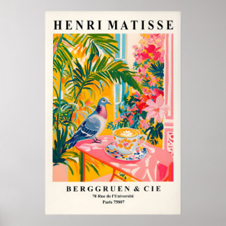 Impressão de Arte de Pombo Bebendo Café Divertida