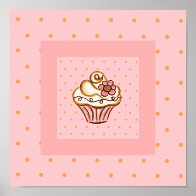 Impressão de Arte de Poster de Cupcake Rosa (Frente)