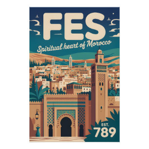 Impressão de Arte de Poster de Viagem Retro de Fes