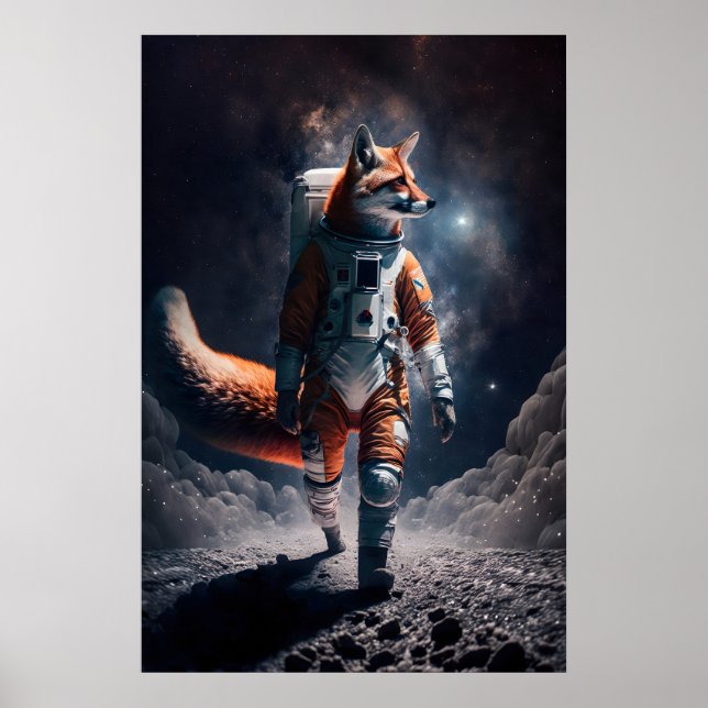 Impressão de arte de raposa astronauta traje espac (Frente)