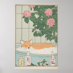 Impressão de Arte de Raposa na Banheira Estilo Uki