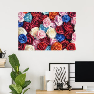 Impressão de Arte de Rosas Coloridas em Estilo Aqu