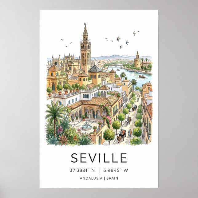 Impressão de Arte de Sevilha Ilustrada com (Frente)