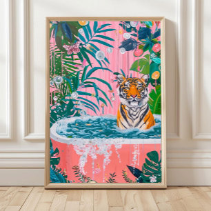 Impressão de Arte de Tigre na Banheira, Arte para