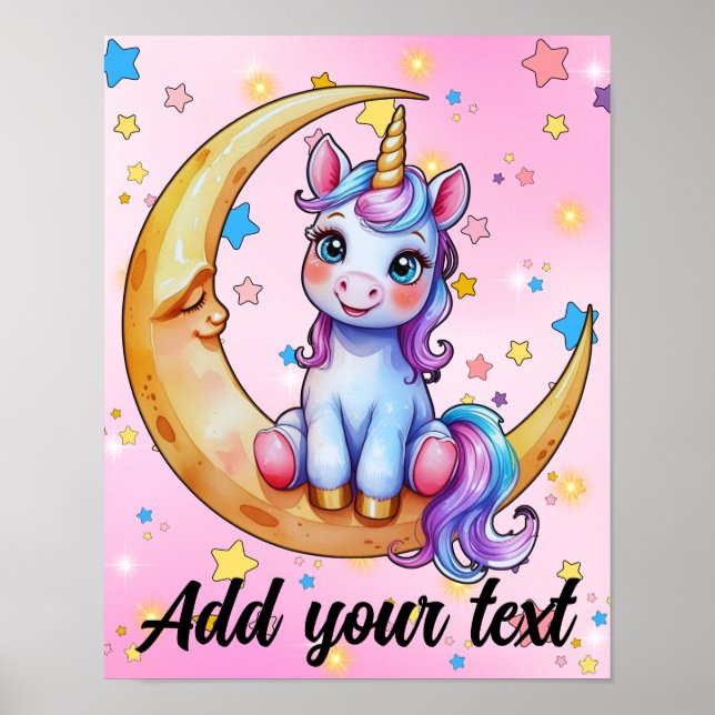 Impressão de arte de unicórnio na lua 11x14 (Frente)