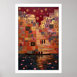 Impressão de Arte de Varanasi Flor de Lótus, Verme