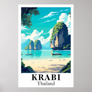 Impressão de Arte de Viagem Antiga de Krabi Tailân