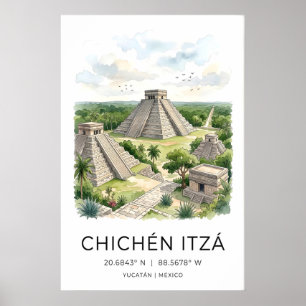 Impressão de Arte de Viagem Maia, Pirâmide de Chic