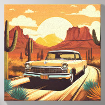 Impressão de Arte do Carro do Deserto Retro