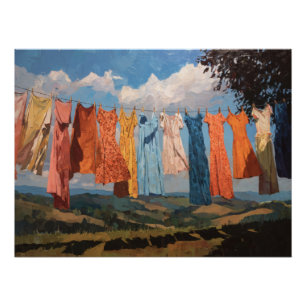 Impressão de Arte do Céu com Roupas Coloridas Vint
