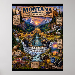 Impressão de Arte do Crânio de Montana Estado de