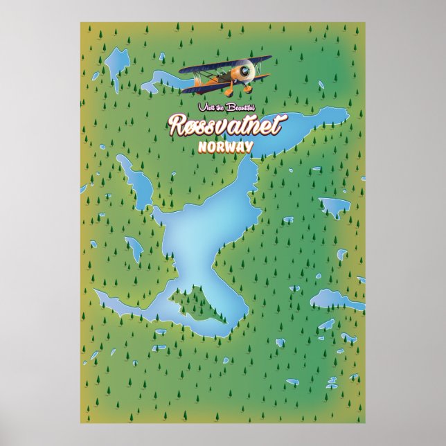 Impressão de arte do mapa do lago Røssvatnet na No (Frente)