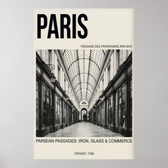 Impressão de Arte do Passagem Parisiense Preto & B (Frente)