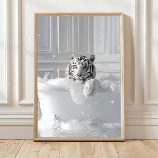 Impressão de Arte do Tigre Branco na Banheira Post