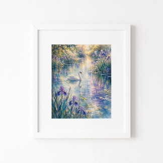 Impressão de Arte em Aquarela Cisne Entre Íris