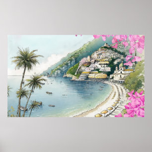 Impressão de Arte em Aquarela da Costa Amalfitana