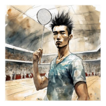 Impressão de Arte em Aquarela de Badminton