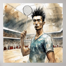 Impressão de Arte em Aquarela de Badminton