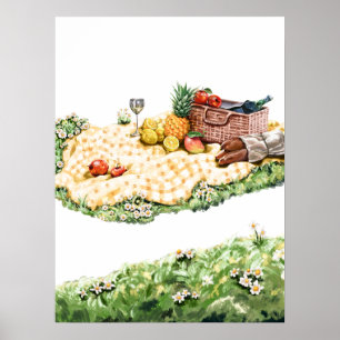 Impressão de Arte em Aquarela de Piquenique de Ver