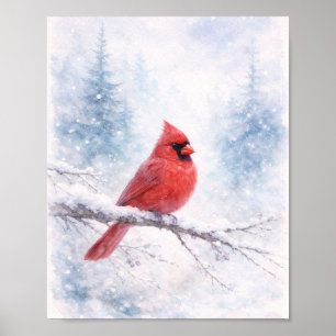 Impressão de Arte em Aquarela do Cardinal Vermelho
