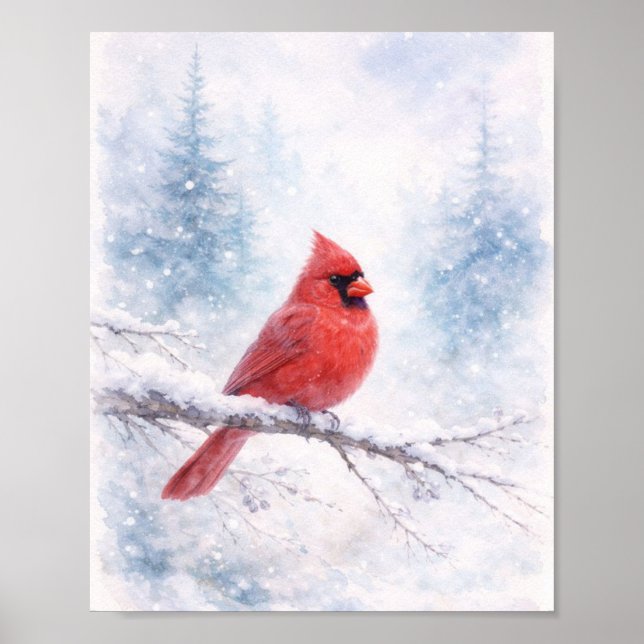 Impressão de Arte em Aquarela do Cardinal Vermelho (Frente)