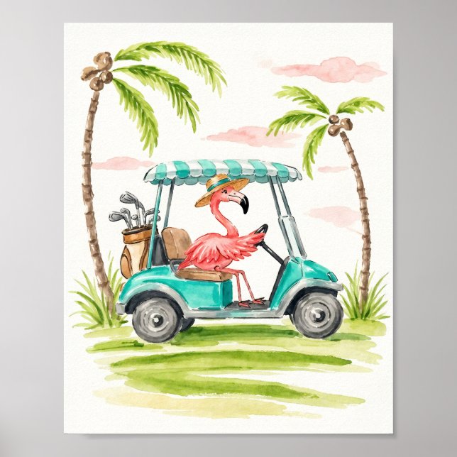 Impressão de Arte em Aquarela Flamingo Golf (Frente)
